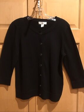 New Christopher & Banks Black Button-Front Knit Cardigan